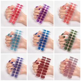 Free 16Tips Nail Stickers Wholesale Gradient glitter Resin Nail Polish Simple Waterproof Nail Sticker Full Colour Solid Colour Sticker