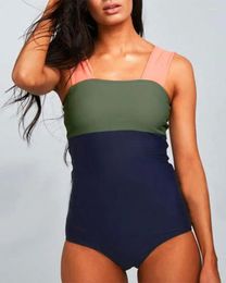 Women's Swimwear 2024 3 Colour Matching Bikini Women One-piece Conservative High Waist Sexy Beachwear Bathing Suit Body Swimsuit