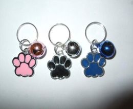 50PCS Fashion Vintage Mixed Color Enamel Dog Paw Print Bell Charms Keychain Fit DIY Key Chains Accessories N88234528409887763