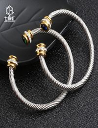 Cable lady Stainless Steel Bracelet titanium gold inlaid drill C type open F1130 EQFQ9045899