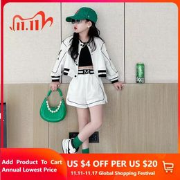 Clothing Sets Junior Girls Baseball Suit Kid Splicing Fashion Long Sleeve Jacket Shorts 2 Piece Set Korean School 3-12Y