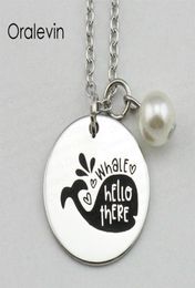 WHALE HELLO THERE Inspirational Hand Stamped Engraved Custom Charm Pendant Necklace for Trendy Women Jewellery 18Inch 22MM 10Pcs Lot5911763