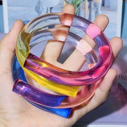 Handmade Candy Colour Irregular Acrylic Resin Open Bangles Hand Jewellery for Women Transparent Geometric Adjustable Cuff Bracelet 240125