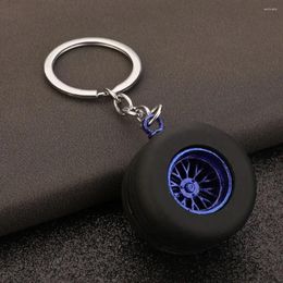 Keychains Wheel Hub Car Keychain Personality INS Mini Rubber Tire Key Holder Alloy Keyring All-match