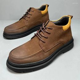 Dress Shoes Men's Leather High-top Vintage Work Winter Warm Lace-up Casual In Stock