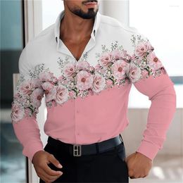 Men's Casual Shirts Shirt Floral Pattern Blush Pink Outdoor Street Long Sleeve Printed Clothing Fashion Chic Design