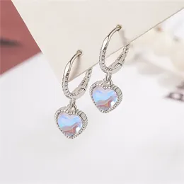 Hoop Earrings Fashion Silver Plated Opal Love Heart For Women Jewelry Prevent Allergy Party Accessories Gift Eh2024