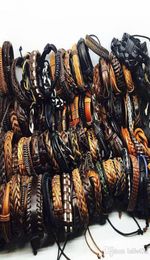 100pcsLots Vintage Mix Styles Leather Cuff Bracelets For Men Women Wrist Jewellery Size adjustable40689066904869