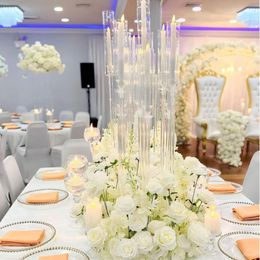 Clear acrylic table flower stand wedding Centrepiece cylinder clear acrylic 9 heads candelabra for wedding hall Hotel Restaurant flowers shaped wedding arch