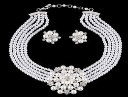 European and American bridal accessories necklaces texture diamond flower pearl set jewelry7486912