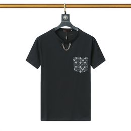 Designer crew-neck chain T-shirt Pocket patch printing short sleeve Fashion Men's and women's T-shirt Couple model 100% cotton luxury men's hip hop top T-shirt short sleeves