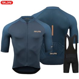 Raudax Team Men Summer Short Sleeve Cycling Jersey Set MTB Maillot Ropa Ciclismo Bicycle Wear Breathable Cycling Clothing 240119