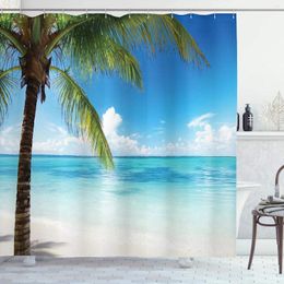 Shower Curtains Ocean Curtain Exotic Beach Water And Palm Tree By The Shore With Clear Sky Landscape Image Cloth Fabric Bathr