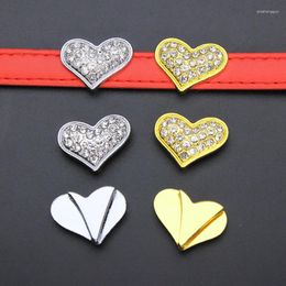 Charms 10pc/lot Hole 10mm Full Rhinestones Heart Slide Charm Bling Diy Fit For Wristband Keychains Pet Collar