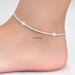 Anklets Thin 925 stamped silver plated Shiny Chains Anklet For Women Girls Friend Foot Jewelry Leg Bracelet Barefoot Tobillera de Prata YQ240208