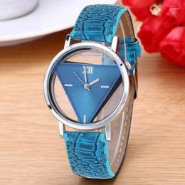 Wristwatches Womens Leather Strap Watch Mens Trend Concept Unique Hollowed-Out Triangular Dial Relogios Masculino