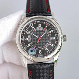 Wristwatches Luxury Men's Automatic Mechanical Watch Checkerboard Design Round Dial Leather Strap Roman Scale Fashion