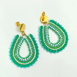 Dangle Earrings Beaded Water Drop Hollow Out Green Crystal Fashion Hand Knitting Bohemia Alloy Simple Originality Rice Bead