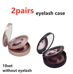 New Double Layer Round eyelash case with mirror rose gold Black false eyelashes box 2pairs of eyelash case storage Makeup Cosmetic1101586