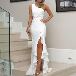 Casual Dresses 2024Women One-Shoulder Party Long Dress Ladies Summer Evening Gown Elegant Black White Ruffle Sleeveless Sundress