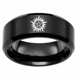 8mm Supernatural Logo Stainless Steel Black Ring Men039s Band Jewellery Size 6139907866