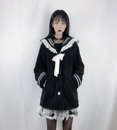 Women039s Trench Coats Yangelo Harajuku Cute Coat Autumn Winter Women Gothic Black Loose Hooded Japanese Navy Collar Cardigan S5407970