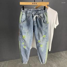 Men's Jeans Man Cowboy Pants Oversize Trousers Broken Ripped With Holes Torn Harem Cropped Cotton Casual Denim Summer Regular Xs