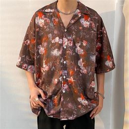 Men's Casual Shirts Florals Printing Shirt Short Sleeve Button-up Turn-down Collar For Men Streetwear Spring Summer Vintage