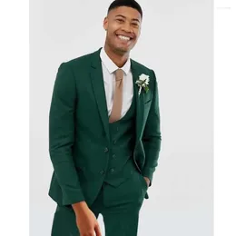 Men's Suits Dark Green Notch Lapel Single Breasted For Men Fashion Formal Casual Business Outfits Wedding Groom Tuxedo 3 Piece Set