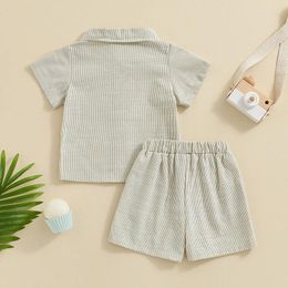 Clothing Sets 2Pcs Toddler Baby Boys Summer Clothes Short Sleeve Lapel Button Down Striped Shirt Tops Elastic Waist Shorts Set