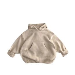 Przyjazd unisex dla dzieci chłopcy dziewczyna dzianina sweter sweter luźny styl maluch przedni kieszonkowy projekt dzianiny 240124