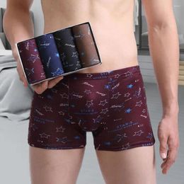 Underpants 4Pcs Men Boxers Breathable Men's Underwear Print Stretchy Mid Waist Comfortable Shorts Intimate Clothes