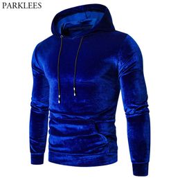 Royal Blue Velvet Velour Hooded Sweatshirt Men Autumn Casual Hip Hop Mens Hoodies Sweatshirts Sweat Homme Streetwear 240202