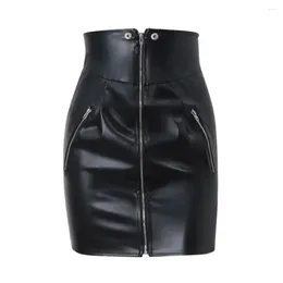 Skirts Women High-waist Skirt High Waist Faux Leather Mini With Zipper Closure Slim Fit Wrapped Style For Sexy Streetwear