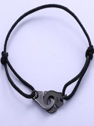 925 Sterling Silver Black Rope Menottes Handcuffs Bracelet For Women ps10163864019