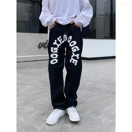 Men's Jeans Y2K Skull Pattern Letter Printed Harajuku American Style Retro Street Hip Hop Loose Casual Straight Leg Pants