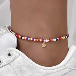 Anklets Boho Anklet Foot Chain Summer Bracelet Colourful Beads Shell Anklet Sandals Barefoot Beach Foot Bridal Jewellery Wholesale J06 YQ240208