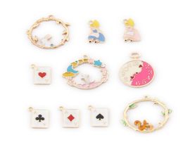 100pcs DIY accessories enamel clock Squirrel Alice in Wonderland Bunny charms Delicate KC golden series earrings bracelet pendant3348140