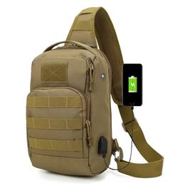 Tactical shoulder bag Molle shoulder bag military sling Daypack with USB charging port chest fishing fan bag 240208