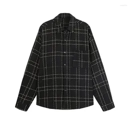 Men's Casual Shirts Korean Style Men Plaid Shirt Long Sleeve Pocket Loose Overshirt High Quality Spring Fashion Streetwear Retro Cheque