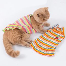 Dog Apparel Puppy Summer Dress Skirt Sundress With Ruffle Striped Outfit Princess Spring Costumes Pet