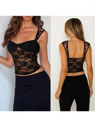 Women's Tanks Women S Y2K Lace Cami Tank Top Sexy Mesh See Through Spaghetti Strap Crop Camisole Backless Bustier Going Out Tops