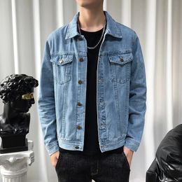 Men Light Blue Denim Jackets Classic Solid Casual Jeans Coats High Quality Cotton Jeans Jackets Men Autumn Slim Jacket Size 5XL 240124