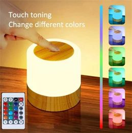 Night Lights 7-color night light with adjustable LED touch sensor wooden desk lamp with touch adjustable brightness remote control S245302