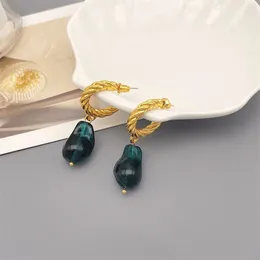 Dangle Earrings European And American Retro C Shape Green Glass For Women Fashion Simple Design Plating 18k Gold Jewellery