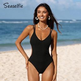 Women's Swimwear Strappy Back Cut Out One-piece Swimsuit For Women Sexy Scoop Neck Monokini 2024 Bathing Suit Beachwear