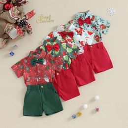 Clothing Sets Summer Christmas Kids Boy Shorts Set Santa Print Shirt And Outfits Suits Xmas Clothes