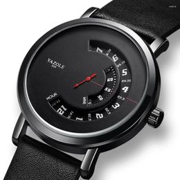 Wristwatches YIKAZE Creative Men's Watch PU Leather Strap Business Quartz Watches Luxury Waterproof Clock Black Simple Wristwatch For Men