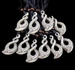 Whole lot 12pcs Tribal style Maori Hook Double Pendant Charms Adjustable Necklace Amulet Gifts for men women MN17418105405