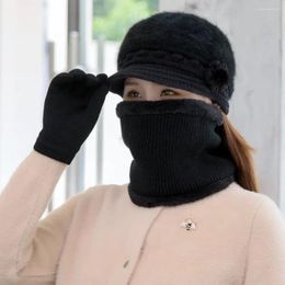 Cycling Caps 3pcs/set Outdoor Windproof Knitted Hat Women's Winter Hats With Scarves And Gloves Thick Warm Beanie Scarf Set